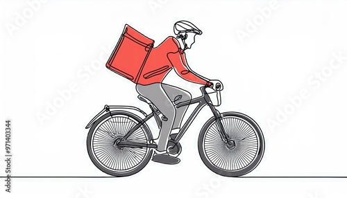 Wallpaper Mural Single continuous line drawing of food delivery man riding a bicycle; isolated on white background Torontodigital.ca