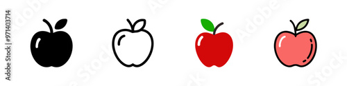 Set of simple apple icons, each designed with a minimalist approach. Features clean lines and flat colors, suitable for a variety of modern design projects and applications