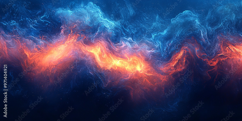 Fototapeta premium Abstract fire and water swirling together in a vibrant blue and orange color scheme.