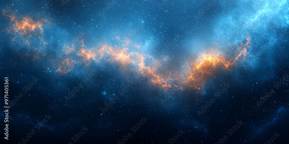 Obraz premium Cosmic Nebula with fiery orange and blue hues.