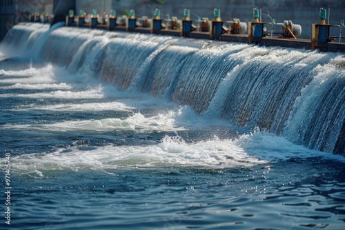 Water flowing over a dam photo