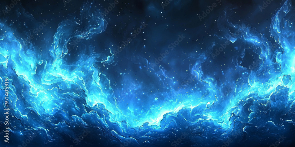 Fototapeta premium Abstract blue flames on a dark background.