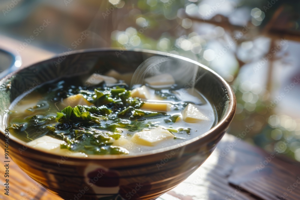 Bowl of Miso Soup with Tofu and Seaweed Bowl of Miso Soup with Tofu and Seaweed