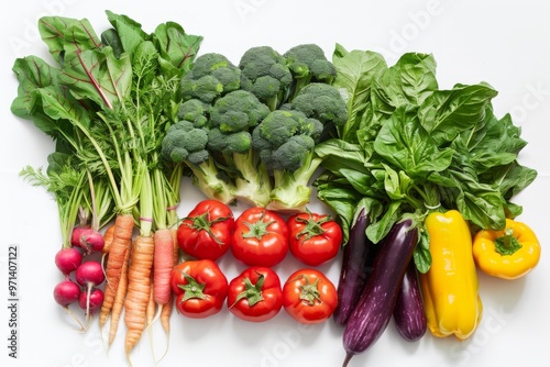 Colorful Fresh Vegetables Arranged on White Background