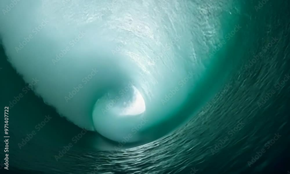 A large wave is crashing into the ocean, creating a powerful and dynamic scene