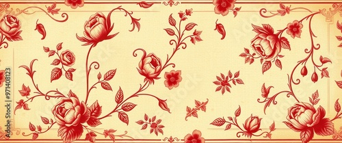 Red Roses and Vines on a Cream Background