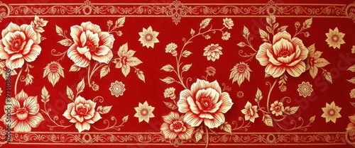 Red Background with Gold Embossed Floral Design