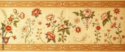 Vintage Floral Pattern on Beige Background
