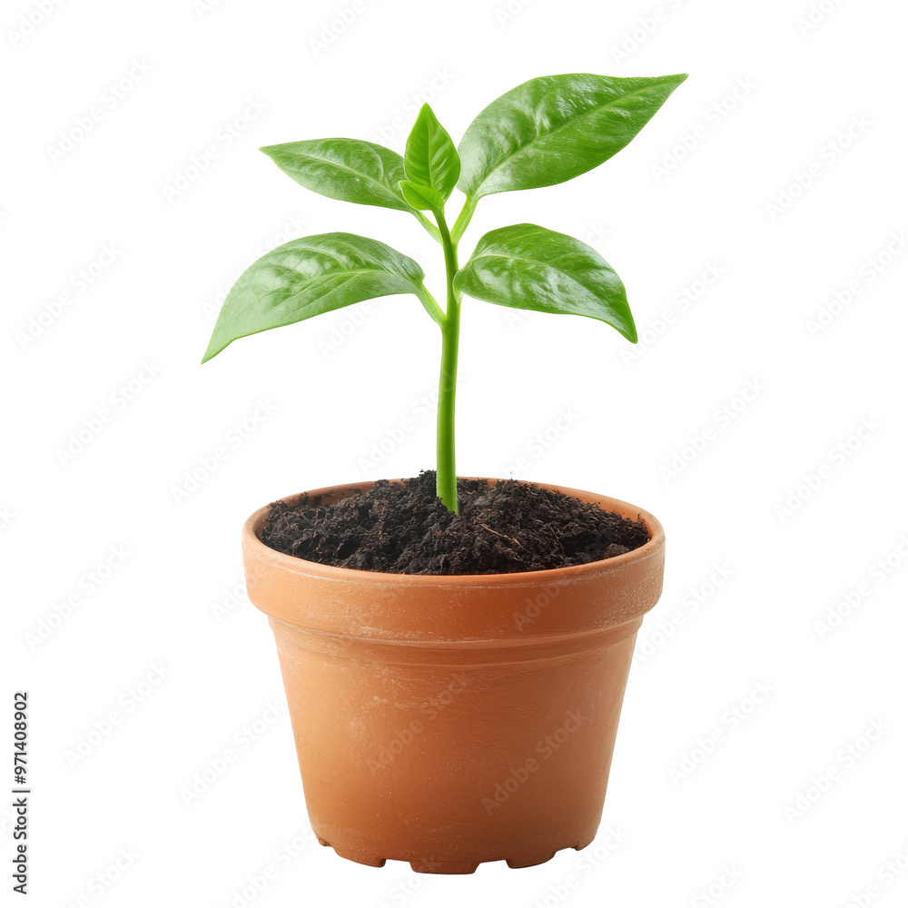 Fresh green plant growing in a terracotta pot isolated transparent Fresh green plant growing in a terracotta pot isolated transparent