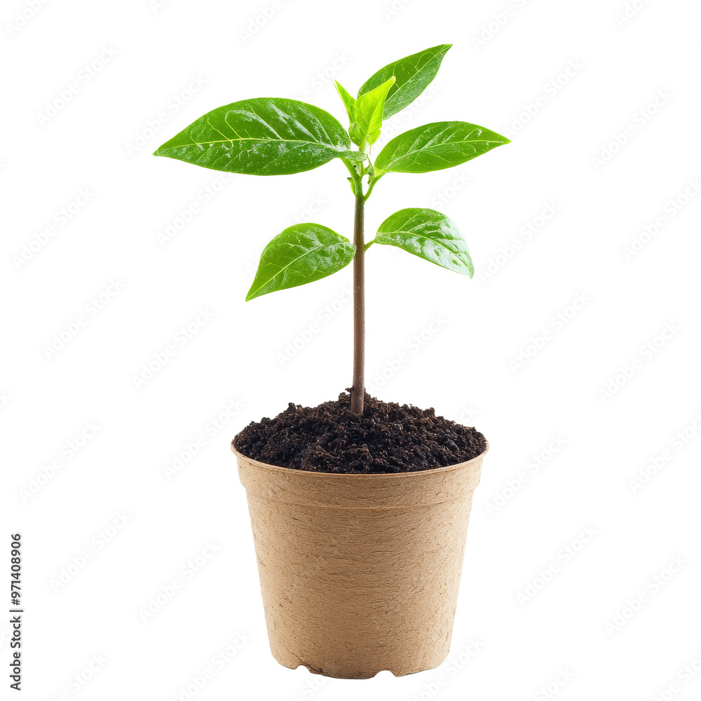Young green plant growing in a pot indoors isolated transparent Young green plant growing in a pot indoors isolated transparent