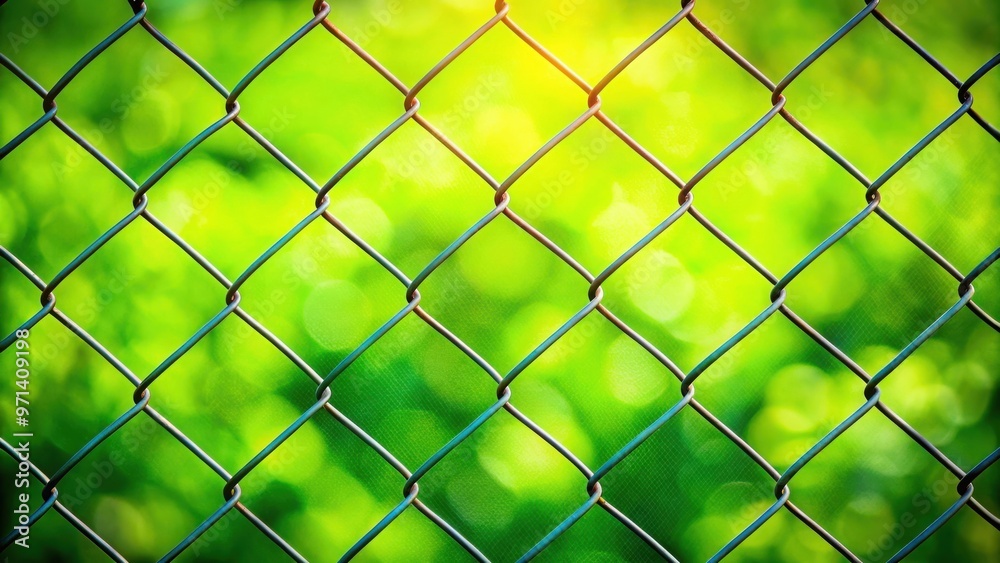 Fototapeta premium Wire fence with a vibrant green background