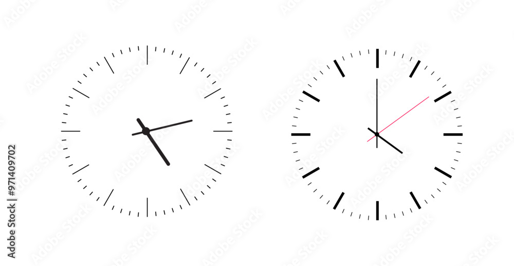 Wall clock black frame. Simple wall clock. Minimalist watch. modern design wall clock. Analog clock. Vector illustration Wall clock black frame. Simple wall clock. Minimalist watch. modern design wall clock. Analog clock. Vector illustration