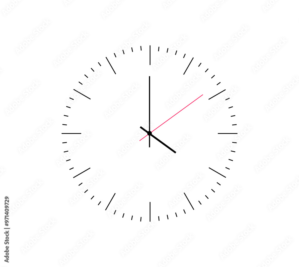 Wall clock black frame. Simple wall clock. Minimalist watch. modern design wall clock. Analog clock. Vector illustration Wall clock black frame. Simple wall clock. Minimalist watch. modern design wall clock. Analog clock. Vector illustration