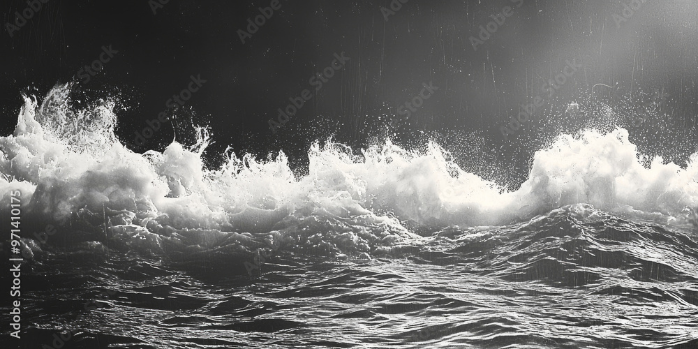 Obraz premium Black and white photo of crashing waves.