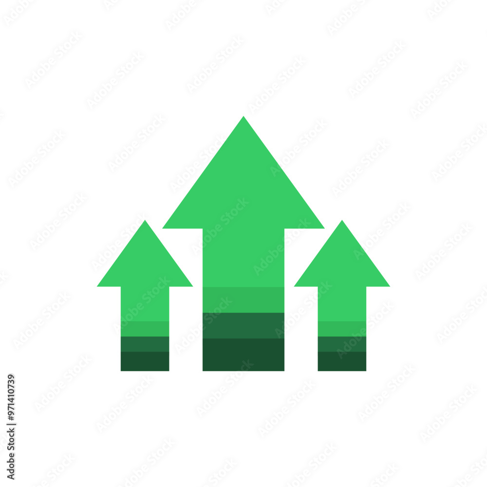 Upward arrow icon. Green increasing arrow. Financial, profit, success, growth, business concepts. Flat vector isolated design illustration.