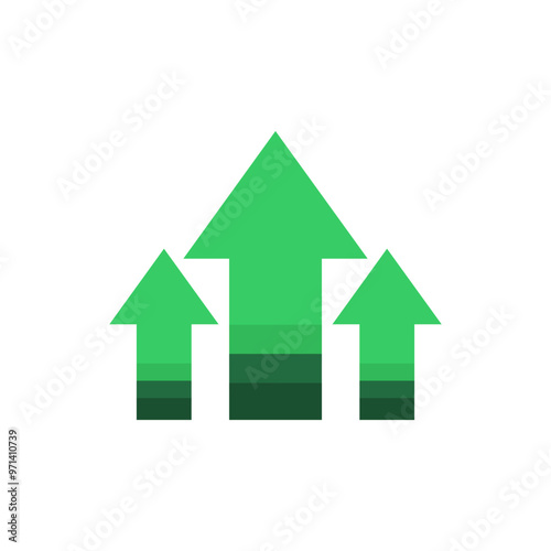 Upward arrow icon. Green increasing arrow. Financial, profit, success, growth, business concepts. Flat vector isolated design illustration.