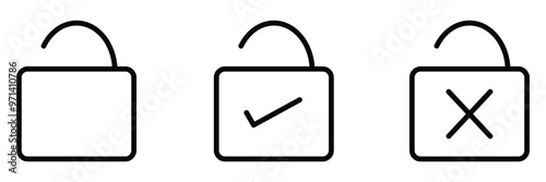 Set of Silhouette of locked and unlocked padlock. Flat design. close and open lock collection. Privacy symbol vector stock illustration. Flat Lock and Unlock Icon Sign. Eps file 66.