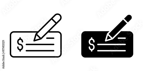 Bank Check Icon, Editable Vector Graphic, Financial Transaction Illustration, Payment Method Graphic, Banking Symbol