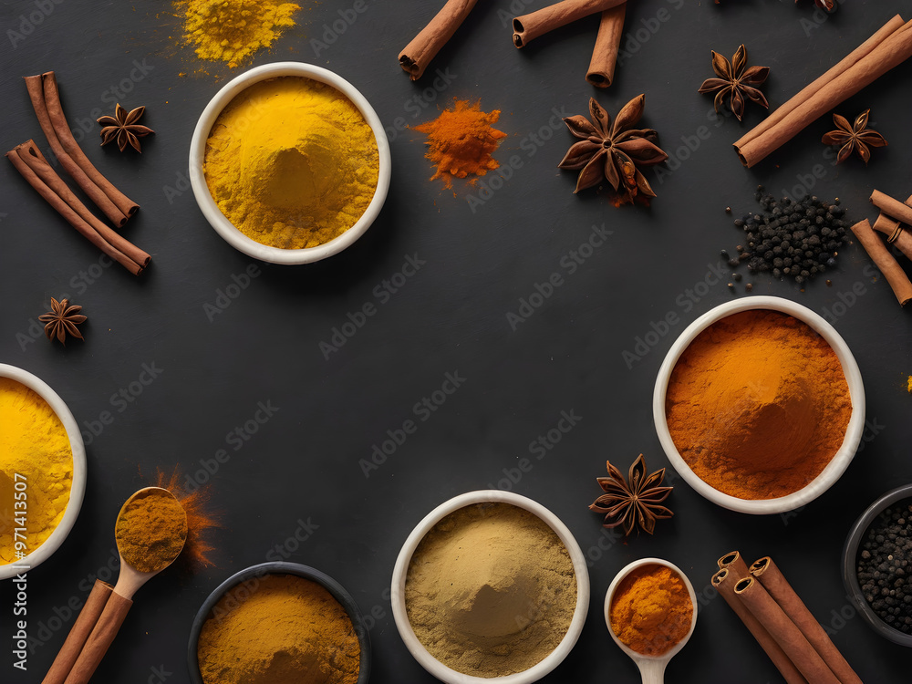 Cinnamon, turmeric, and black pepper powders swirling together against a dark background
Cinnamon, turmeric, and black pepper powders swirling together against a dark background