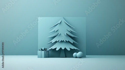 Paper cut handcraft christmas tree concept backdrop - genrate AI photo