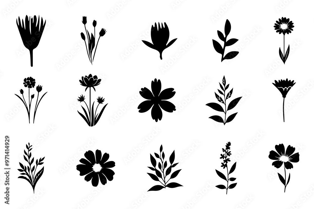 Flower Silhouette Group Vector art Illustration. Flower Silhouette Group Vector art Illustration.