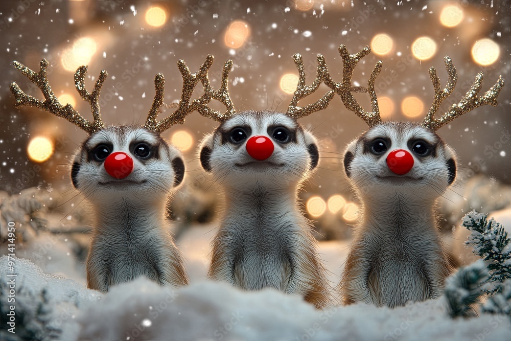 Obraz premium Meerkats as Rudolph