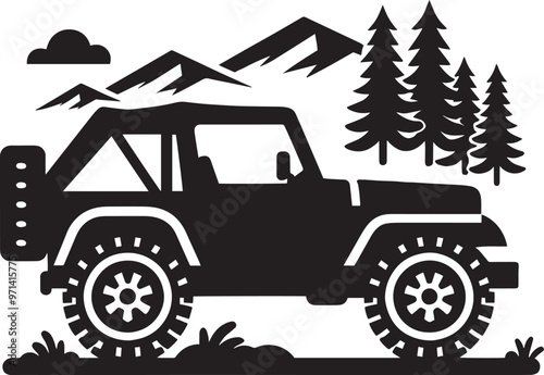 Off-road Jeep Adventure Car silhouette vector illustration isolated on a white background