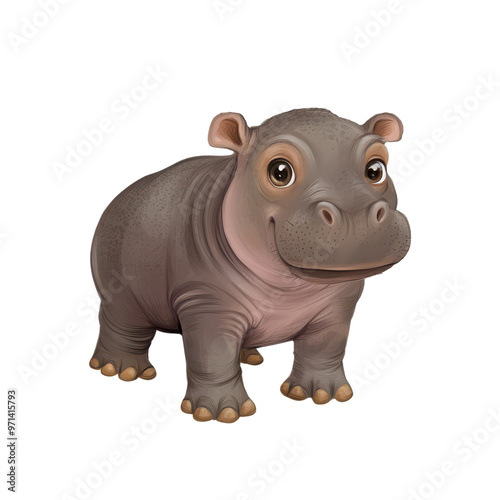 A cute cartoon hippopotamus with big eyes and a friendly smile, perfect for children's illustrations and playful designs. transparent background