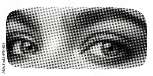 eyes look away isolated retro grunge halftone dotted old newspaper print cut-out face part collage element
