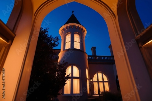 Twilight Glow Capturing the Warmth of a Victorian Mansion photo