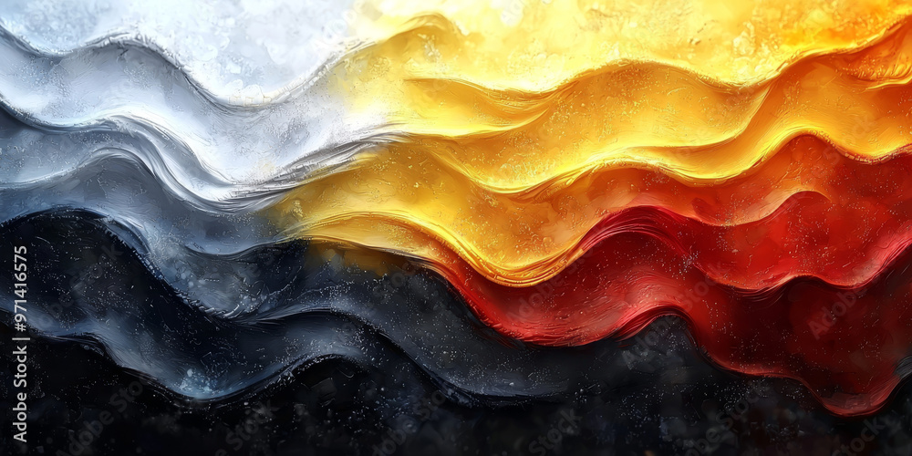 Obraz premium Abstract art with wavy lines in shades of white, gold, red, and black.