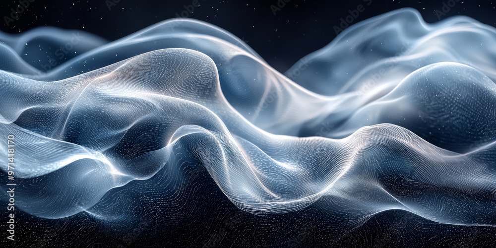 Obraz premium Abstract blue and white waves on a black background
