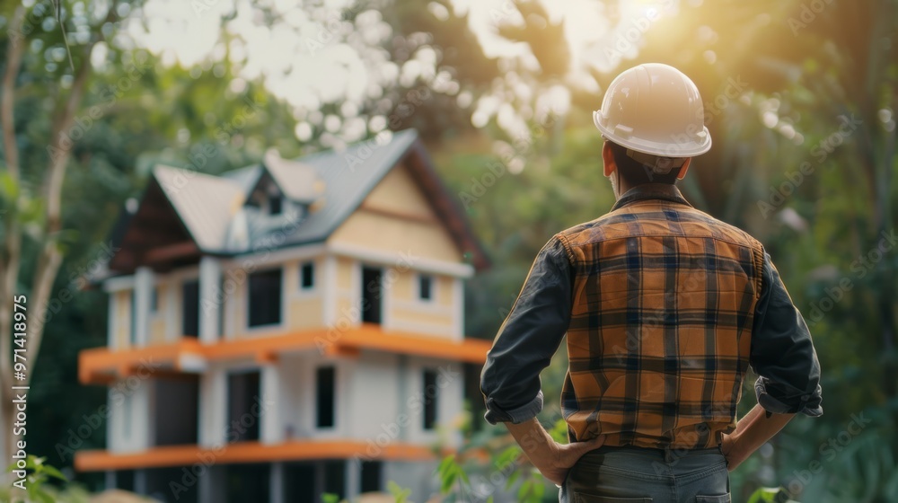 inspector or engineer is inspecting construction and quality assurance new house. Engineers or architects or contactor work to build the house before handing, generate by AI inspector or engineer is inspecting construction and quality assurance new house. Engineers or architects or contactor work to build the house before handing, generate by AI