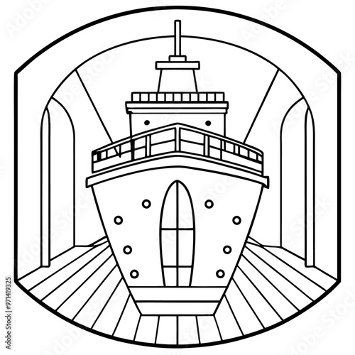 ship interior outline coloring book page line art drawing photo