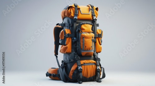 Stylish orange hiking backpack with multiple compartments, perfect for outdoor adventures and travel.