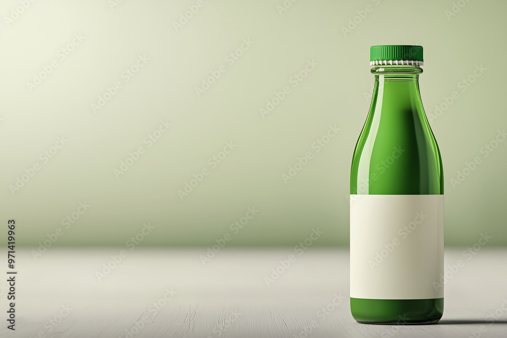 Green Glass Bottle on Light Wooden Surface Green Glass Bottle on Light Wooden Surface