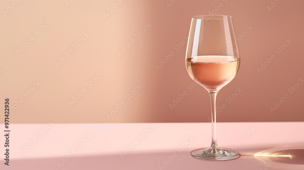 Minimalist product photography of a wine glass with rose-colored white wine, against a pastel background Minimalist product photography of a wine glass with rose-colored white wine, against a pastel background