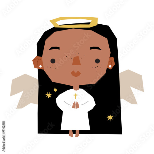 Happy easter pray first communion  angel with dove  bible orthodox christianity greeting card for a baby child church holiday collection illustration for invitation decoration
