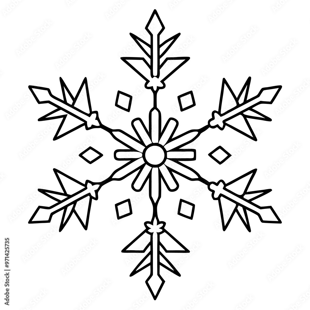 Obraz premium snowflake outline coloring book page line art drawing