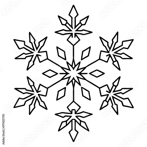 snowflake outline coloring book page line art drawing photo