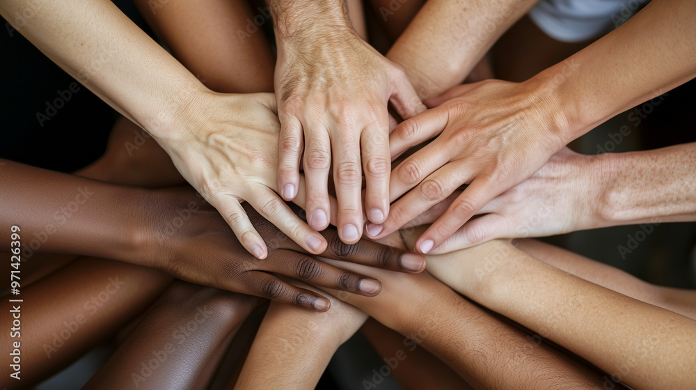 Human Rights Day, December 10th - Diverse hands stacked together representing unity and solidarity Human Rights Day, December 10th - Diverse hands stacked together representing unity and solidarity