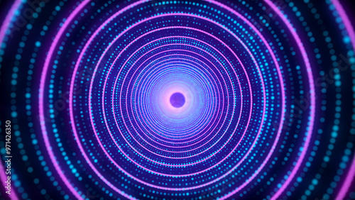 Abstract 3d portal. Circle tunnel or wormhole. Digital background with connected blue dots and lines. 3D rendering.