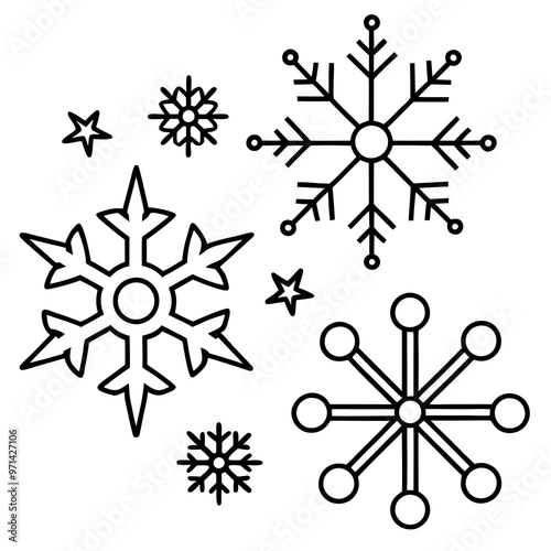 snowflakes items outline coloring book page line art drawing