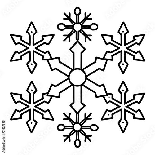 snowflakes items outline coloring book page line art drawing photo