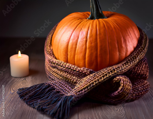 Halloween Pumpkin with Candle | Vintage-Style Decor photo