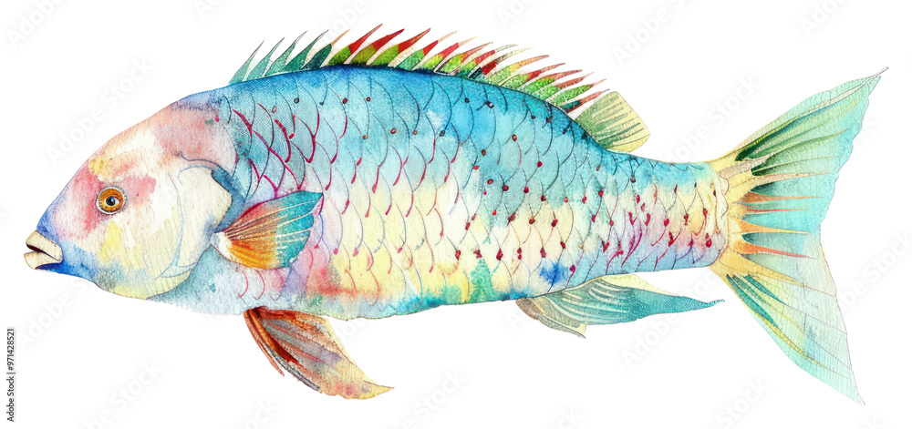 Fototapeta premium PNG Colorful watercolor fish illustration