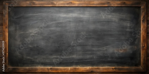 Dark and grungy old black wood blackboard with a gloomy texture background