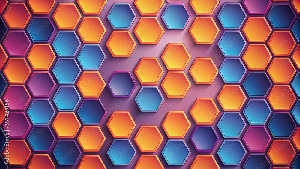 Vibrant hexagonal patterns create dynamic and creative background, perfect for advertising or design projects. blend of colors adds depth and visual interest Vibrant hexagonal patterns create dynamic and creative background, perfect for advertising or design projects. blend of colors adds depth and visual interest
