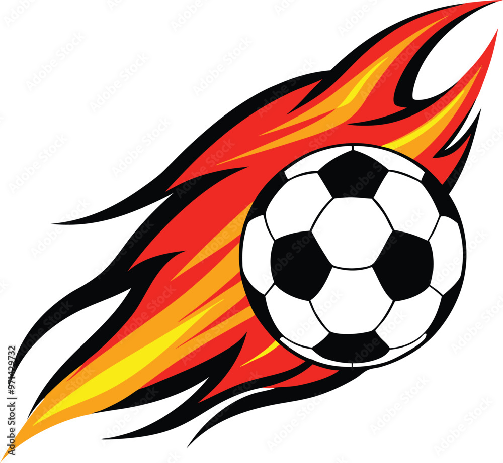 Fototapeta premium Soccer ball flying on fire Vector Illustration.