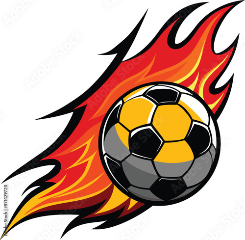 Soccer ball flying on fire Vector Illustration.